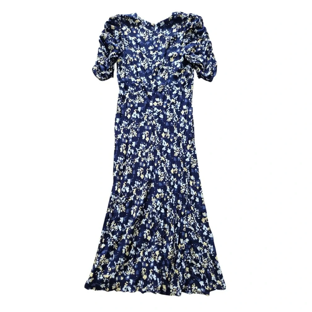Rails Zariah Midi Dress Navy Floral L Empire Waist Puff Sleeve Heritage Romantic